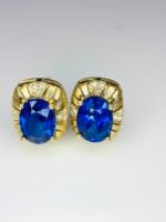 GIL Certified Yellow Gold 14K 1.73 Gram Natural Sapphire Gemstone Earrings - Image 12