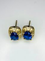GIL Certified Yellow Gold 14K 1.73 Gram Natural Sapphire Gemstone Earrings - Image 13