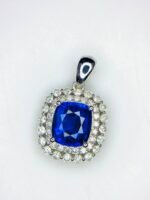 GIL Certified White Gold 14K 1.60 Gram Natural Sapphire Gemstone Pendant - Image 2