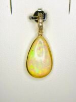 GIL Certified Yellow Gold 18K 1.24 Gram Natural Opal Cabochon Pendant - Image 2
