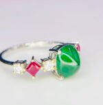GIL Certified White Gold 14K 1.96 Grams Natural Emerald &  Ruby Gemstone Ring - Image 3