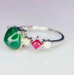 GIL Certified White Gold 14K 1.96 Grams Natural Emerald &  Ruby Gemstone Ring - Image 4