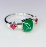 GIL Certified White Gold 14K 1.96 Grams Natural Emerald &  Ruby Gemstone Ring - Image 6