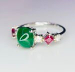 GIL Certified White Gold 14K 1.96 Grams Natural Emerald &  Ruby Gemstone Ring - Image 11