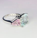 GIL Certified White Gold 14K 4.16 Grams Natural Aquamarine & Morganite Gemstone Ring - Image 3