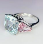 GIL Certified White Gold 14K 4.16 Grams Natural Aquamarine & Morganite Gemstone Ring - Image 4