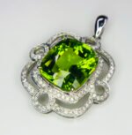 GIL Certified White Gold 14K 5.85 Grams Natural Peridot Gemstone Pendant - Image 4