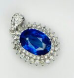 GIL Certified White Gold 14K 2.24 Grams Natural Sapphire Gemstone Pendant - Image 3