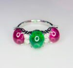 GIL Certified White Gold 14K 3.75 Grams Natural Emerald & Ruby Gemstone Ring - Image 2