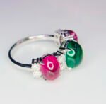 GIL Certified White Gold 14K 3.75 Grams Natural Emerald & Ruby Gemstone Ring - Image 4