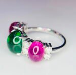 GIL Certified White Gold 14K 3.75 Grams Natural Emerald & Ruby Gemstone Ring - Image 5
