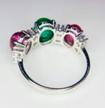 GIL Certified White Gold 14K 3.75 Grams Natural Emerald & Ruby Gemstone Ring - Image 6