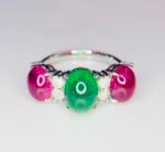 GIL Certified White Gold 14K 3.75 Grams Natural Emerald & Ruby Gemstone Ring