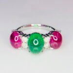 GIL Certified White Gold 14K 3.75 Grams Natural Emerald & Ruby Gemstone Ring
