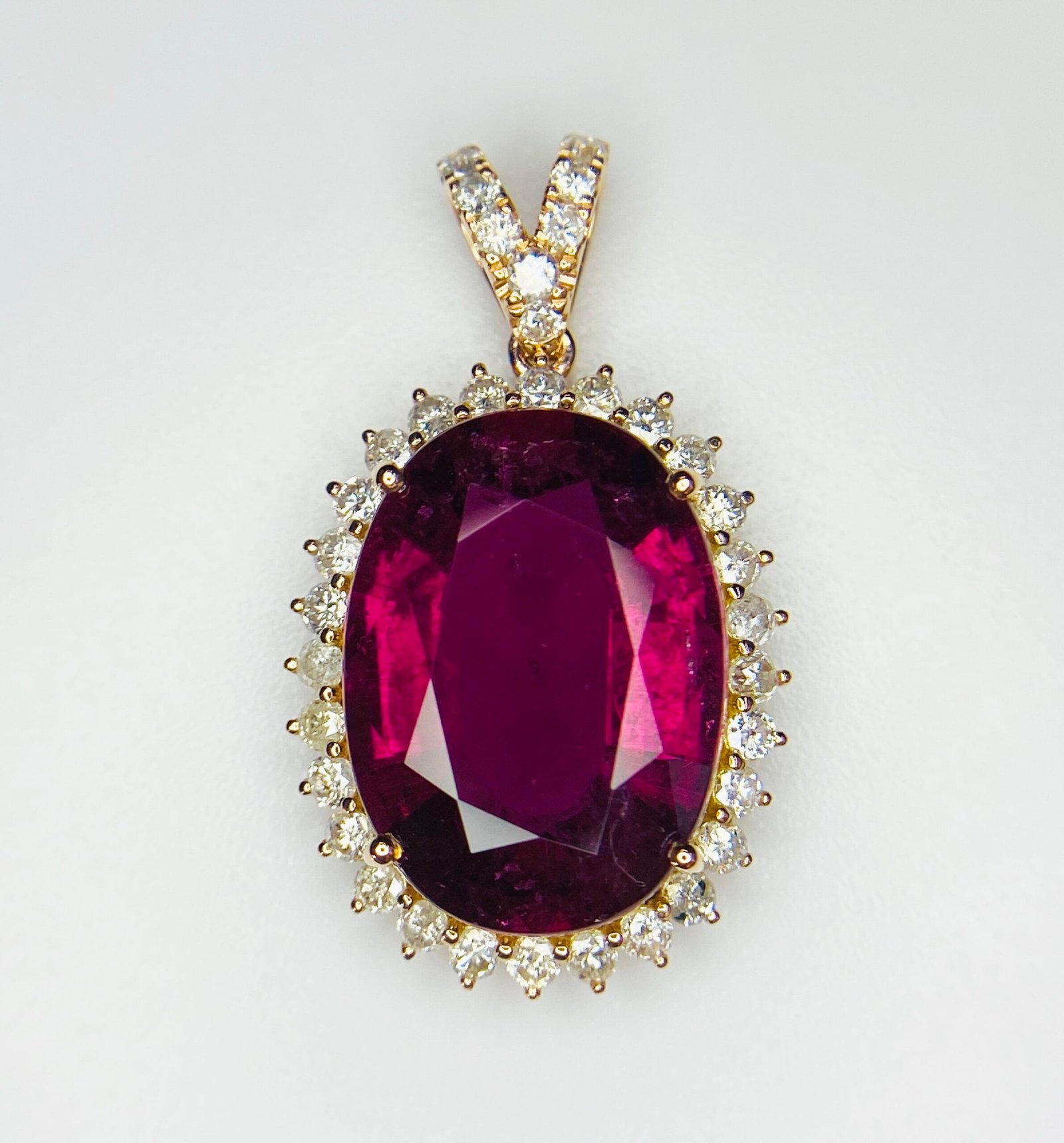 IMG_5757 GIL Certified Pink Gold 14K 3.30 Grams Natural Rubellite Tourmaline Gemstone Pendant - Image 1