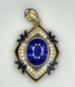 GIL Certified Yellow Gold 14K 3.88 Grams Natural Sapphire Gemstone Pendant