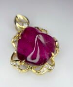 GIL Certified Yellow Gold 14K 5.77 Grams Natural Rubellite Tourmaline Gemstone Pendant - Image 2