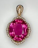GIL Certified Pink Gold 14K 3.31 Grams Natural Rubellite Tourmaline Gemstone Pendant - Image 2