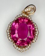 GIL Certified Pink Gold 14K 3.31 Grams Natural Rubellite Tourmaline Gemstone Pendant