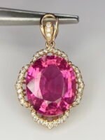 GIL Certified Pink Gold 14K 3.31 Grams Natural Rubellite Tourmaline Gemstone Pendant - Image 8