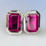 IGI Certified White Gold 14K 3.93 Cts Natural Rubellite Tourmaline Gemstone Earrings