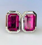 IGI Certified White Gold 14K 3.93 Cts Natural Rubellite Tourmaline Gemstone Earrings